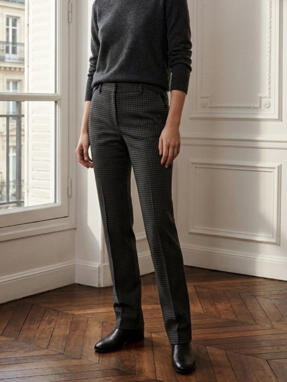 Vince Micro-Check Trouser Pants: Black & White Straight Leg - Size 29